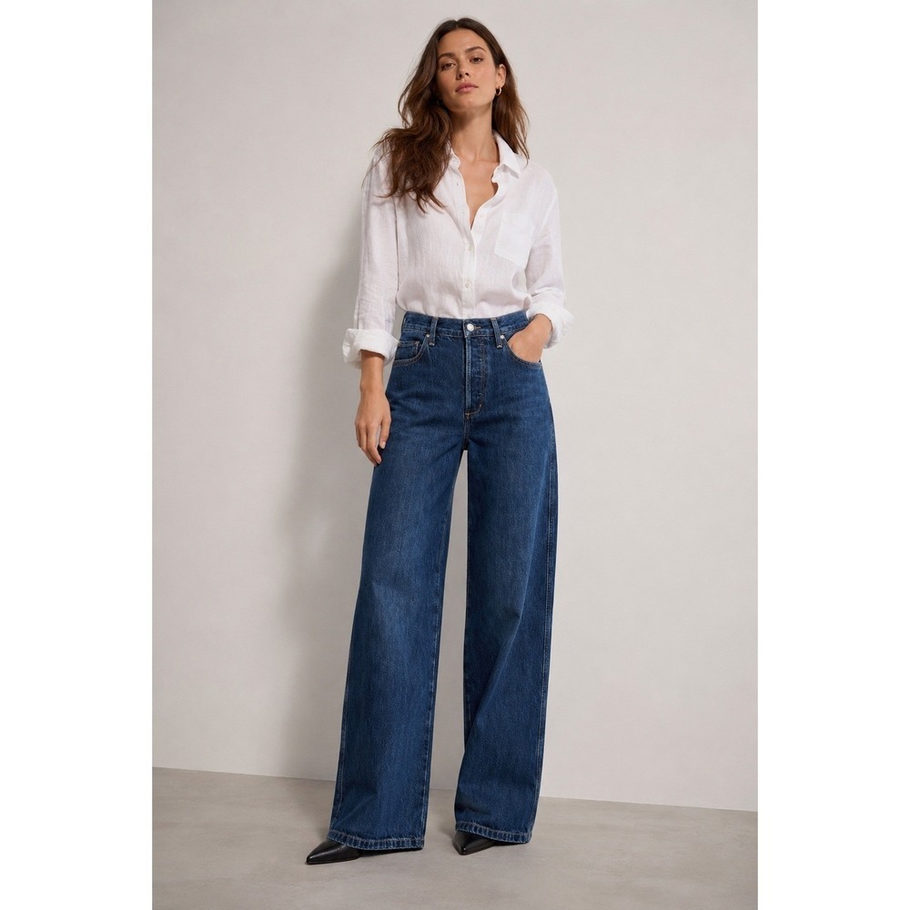 Favorite Daughter The Kent Wide Leg‎ Jeans Womens 25 Blue High Rise Button Fly